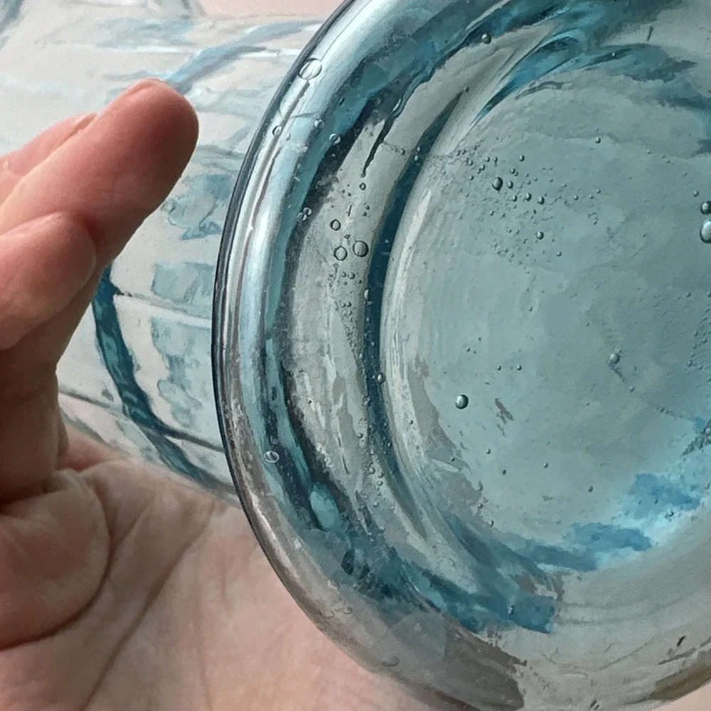 Vintage Glass Crimped Star Shaped Top Vase Turquoise 9